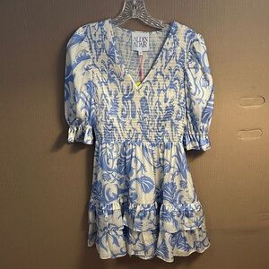 Alden Adair Cream and Blue Patterned Dress